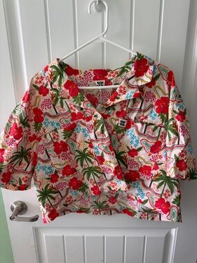 Lucy & Yak Tropical Floral Button-Up Shirt - Red, Green & Blue